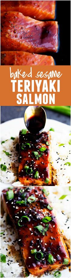 salmon fillets with teriyaki sauce served on rice