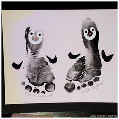 two handprints with black and white images of ducks in the shape of hands