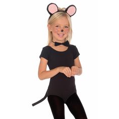 Dress up as a sneaky little mouse this year with this adorable costume kit. This kit includes a black headband with attached mouse ears, a tail, and a black bow tie for a classy mouse look. Complete the costume with black clothing and you're ready to join the rest of your animal friends. Size: standard. Gender: unisex. Age Group: adult.