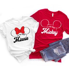 I'll Be Your Mickey, I'll Be Your Minnie Minnie, Disney Matching Couple Custom Shirts Disney Couples Shorts, Matching Disney Shirts For Couples Casual, Couple Tshirts Cute Disney, Matching Couple Shirts Disney, Micky And Minnie Shirt, Disney Tshirt Couples, Disney Love Shirts, Harry Potter Couples Shirts, Couples Disney Shirts