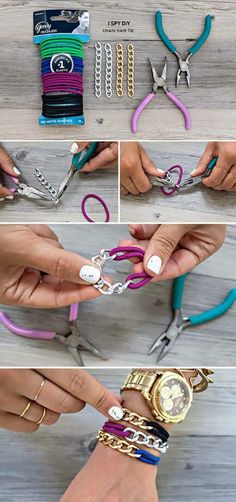 there are many different types of scissors being used to make bracelets and necklaces