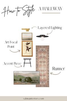 an info sheet with the words how to style a wall hanging and pictures on it