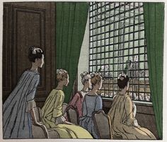 an illustration of women sitting in front of a window