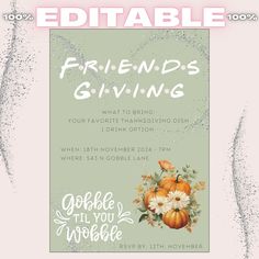 a flyer for an event with pumpkins and daisies on the front, which reads friends giving