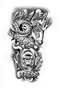 a black and white tattoo design with an angry gorilla