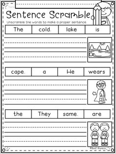 sentence scramble worksheet for kids