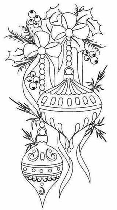 a christmas ornament with holly and bells on it, in black and white