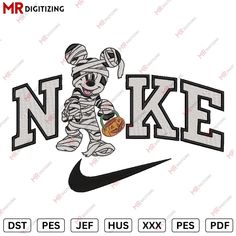 mickey mouse in the air with basketball ball and nike logo on it's back