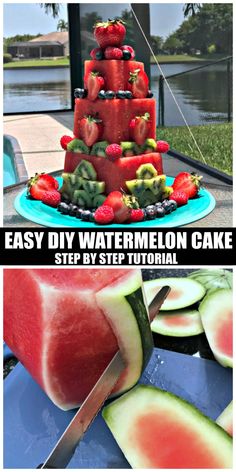 a cake made out of watermelon and sliced into slices