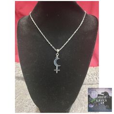 🐣. Offer Xtras! Black moon Lilith symbol necklace for $24.0 #spiritual #necklace #goddess #silver #wicca #protection #pagan #Lilith #BlackMoon #symbol Symbolic Crescent Necklace Adjustable, Celestial Style Silver Stainless Steel Necklace, Celestial Silver Stainless Steel Necklace, Symbolic Metal Necklace With Moon Phase Detail, Symbolic Moon-shaped Metal Necklace, Symbolic Moon Shaped Metal Necklace, Handmade Symbolic Stainless Steel Necklace, Wicca Protection, Lilith Symbol