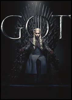 game of throne character sitting on the iron throne in front of a black background with white lettering