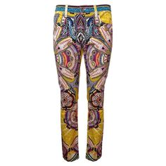 Denim, slightly stretch Fancy print Multicolored on yellow base 5 pockets Length cm 98 (38,5 inches) Waist cm 40 (15,7 inches) 170/80A Fancy Jeans, Cavalli Jeans, Fancy Print, Roberto Cavalli, Pajama Pants, Jeans Size, Fashion Outfits, Yellow, Pants