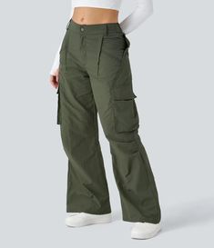 Mid Rise Button Zipper Side Pocket Wide Leg Casual Cargo Pants Casual Cargo Pants, Side Pocket, Cargo Pants, Mid Rise, Wide Leg, Zipper, Pants, Trousers