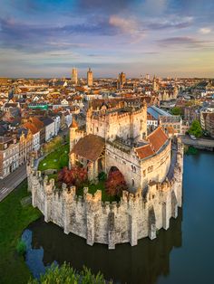 an aerial view of the city and its moat