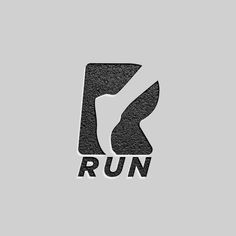 the run logo is shown in black and white on a gray background with an arrow