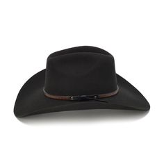 The NATHAN from the Stampede Collection features a genuine leather band and wool felt material for a stylish and comfortable fit. Topped with a 4 inch brim, it’s perfect for any outdoor pursuit. This classic hat provides a versatile look to complement any wardrobe. Classic Leather Felt Hat With Short Brim, Classic Outdoor Hat Bands, Black Leather Travel Hat, Western Hats With Leather Lining And Flat Brim, Black Western Hats For Travel, Leather Fedora Felt Hat For Outdoor, Western Style Black Fedora For Travel, Black Western Style Hats For Travel, Black Western Style Travel Hat