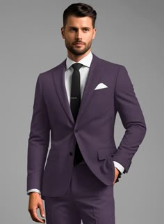 Luxury with a leisure aesthetic takes shape for the perfect man who wants to stand out on every occasion. Crafted with a blend of wool and lycra, our Napolean Stretch Purple Wool Jacket has a bright purple color with a smooth texture and can be worn on chilly days and helps you to look dapper at the same time.  Look Includes  Napolean Stretch Purple Wool Fabric  Two Button Jacket Style  Notch Lapel  Horn Royal Black Buttons  Single Vent  Three Cuff Buttons   Click 'Customize Now' to modify the look if needed.  Lining: Viscose; Dry Clean. Purple Coat Men, Purple Three Piece Suit Men, Royal Purple Suits For Men, Dark Purple Tuxedo, Dark Purple Mens Suit, Wedding Suit Purple, Dark Purple Suits For Men, Dark Purple Suit