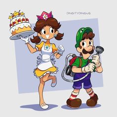 an image of mario and princess peach from the nintendo game luigi's birthday party