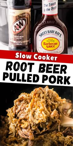 slow cooker root beer pulled pork recipe in the instant pot with text overlay