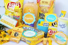 an assortment of snacks and condiments on a white table top with the words, what's in them?