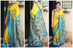 Tree Of Life Mural, Sari Painting, Goan Food, Pattern Blouses, Kalamkari Sarees, Saree Jewellery, Raw Silk Saree, Beautiful Sarees, Green With Blue