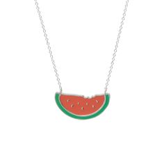 Get a taste of summer with this super cute and juicy watermelon necklace! Get watermelon sugar high as Harry styles would sing ;) Material: the gold version features a 14kt gold micron plated bronze watermelon pendant hanging from a 14kt gold filled chain while the silver version is entirely made with 925 sterling silver. Size: the pendant is roughly 1 1/4 inch wide and 9/16 inch high. Trendy Sterling Silver Charm Necklaces With Lobster Clasp, Cute Nickel-free Sterling Silver Necklaces, Trendy Sterling Silver Pendant Jewelry, Cute Handmade Sterling Silver Necklaces, Cute Sterling Silver Necklace For Everyday, Trendy Nickel-free Dangle Necklaces, Green Sterling Silver Charm Necklace With Lobster Clasp, Trendy Red Sterling Silver Jewelry, Cute Nickel-free Pendant Jewelry