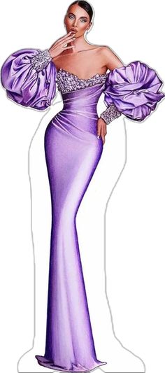 a drawing of a woman in a purple dress