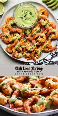 grilled shrimp with avocado sauce on the side