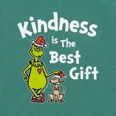 a green shirt with the words kindness is the best gift and an image of a cartoon character