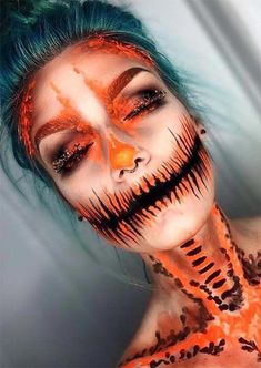 Halloween Makeup Ideas: Jack-O'-Lantern Makeup for Halloween #halloweenmakeup Zombie Crawl, Make Up Diy, Artistic Tree