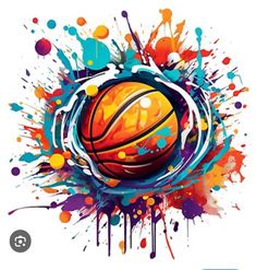 a basketball ball with paint splatters on it