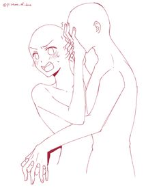 a drawing of a man holding a woman's head with both hands, and the other hand touching her face