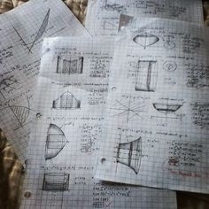 four sheets of paper with drawings on them