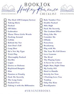 the book to hopey romance checklist is shown in blue and white with an open book