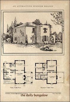 an old house with plans for the front and back