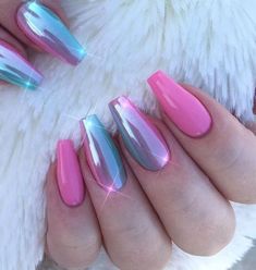 Metallic Nails Design, Nails Art Ideas, Chrome Nails Designs, Mirror Nails, Summery Nails, Nails Fashion, Blue Nail