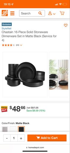 a black plate and some other items for sale on the store's mobile app