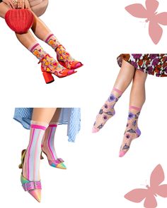 Calling all Swifties! Our Lover Era socks bundle features three whimsically colorful sheer socks with hearts, butterflies and florals: Candy Stripe Ruffle Sheer Crew Sock Y2K Hearts Ruffle Sheer Crew Sock Sunflower Butterfly Sheer Crew Sock Individually priced at $18/pair, save with the bundle at $50 for all 3 pairs! One Size. Recommended fit US W5.5-10. 200 Needle Count. ✨ Funky yet elegant - no silly or childish patterns 🧦 Premium quality - durably made with comfortable stretch 👗 Unique - th Trendy Multicolor Socks For Spring, Playful Pink Fitted Socks, Playful Fitted Pink Socks, Mid-calf Socks, Fun Pink Socks For Summer, Fun Multicolor Socks For Spring, Playful Summer Socks As A Gift, Playful Summer Socks For Gifts, Playful Summer Gift Socks