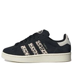 “adidas Campus 00s ‘Black Leopard’ features a bold black upper with a striking leopard print for a fierce and stylish look.” School Shoes Inspo Black, Adidas Campus Cheetah, Shoes To Add To Your Christmas List, Adidas Cheetah Shoes, Shoes Christmas List, Shopping Wishlist Aesthetic, Shoes For Christmas List, Cheetah Print Adidas, Black Campus 00s