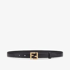 Thin belt with loop and iconic FF stud buckle. Made of black leather. Gold-finish metalware. Made in Italy. Size 65 Fendi Belt Outfit, Fendi Bracelet, Fendi Logo Design, Fendi Store, Fendi Accessories, Fendi Logo, Fame Dr, Old Money Style, Fendi Belt