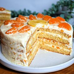 there is a cake with orange slices on it