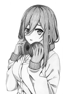 a drawing of a girl holding a camera in her hand and looking into the distance