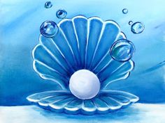 an acrylic painting of a blue shell with bubbles