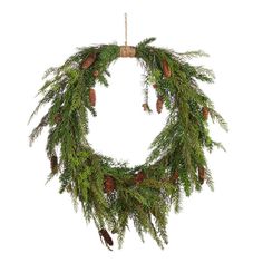 Vintage Cedar Wreath -  36 Simple Christmas Wreath, Pinecone Wreaths, Cedar Wreath, Raz Imports, Pretty Wreath, Pinecone Wreath, Unique Christmas Decorations, Battery Operated Candles, Unique Christmas