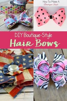 several different types of hair bows with the words diy boutique - style hair bows