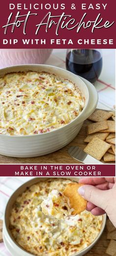 a close up of a bowl of dip with crackers