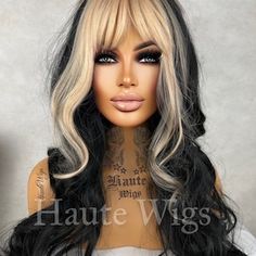 Money Piece Wig, Streaks Highlights, Blonde Pony, Marie Antoinette Wig, Blonde Fringe, Darkest Black, Blonde Bangs, Blonde Streaks, Money Piece