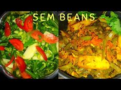 two pictures side by side with different types of food in them and the words sem beans