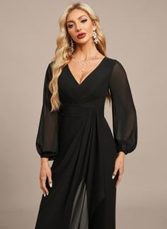 Cascading Ruffles, Chiffon Evening Dresses, Neck Strap, Flutter Sleeve, Evening Dress, Floor Length, Ruffles, Evening Dresses, Chiffon