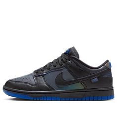 Nike WMNS Dunk Low Black Royal Iridescent FB1842-001 Skate Shoes  -  KICKSCREW Black Dunks, Dunk Shoes, Black Iridescent, Nike Models, New Balance Fresh Foam, Nike Sb Dunk, Nike Sb Dunks, Sb Dunk, Blue Nike